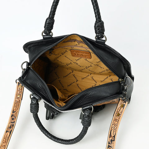 American Darling Western Leather Tote Bag with Hair-On Cowhide & Hand-Tooled Floral Panels