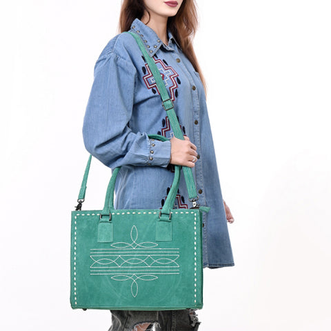 American Darling Western Genuine Suede Leather Tote Bag with Buck Stitching | Handcrafted Everyday Tote