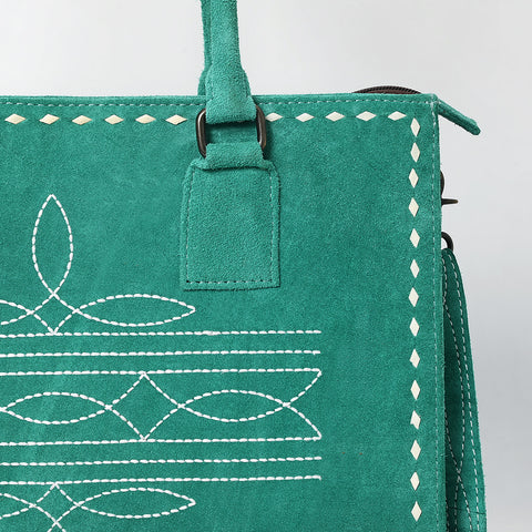 American Darling Western Genuine Suede Leather Tote Bag with Buck Stitching | Handcrafted Everyday Tote