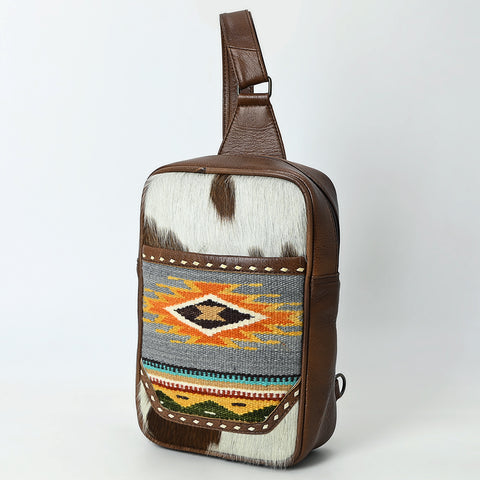 American Darling Western Leather Sling Bag with Hair-On Cowhide & Woven Saddle Blanket Front