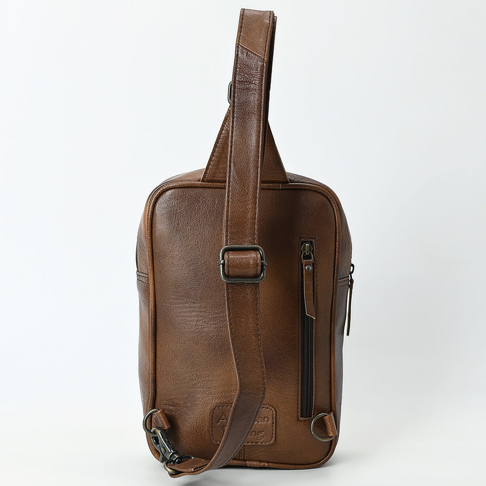 ADBG1555 Hand Tooled  Leather & Cowhide Sling Bag - Western Floral Design