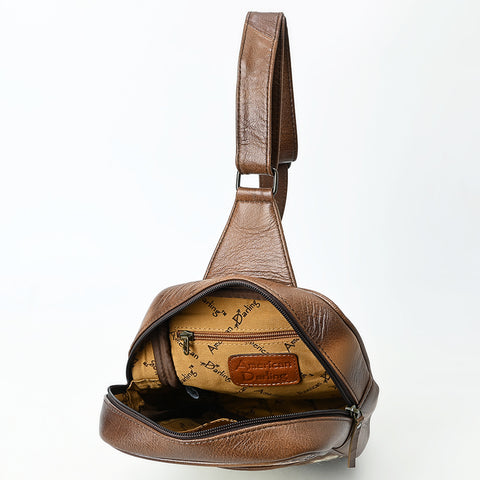 American Darling Western Leather Sling Bag with Hair-On Cowhide & Hand-Tooled Floral Accents