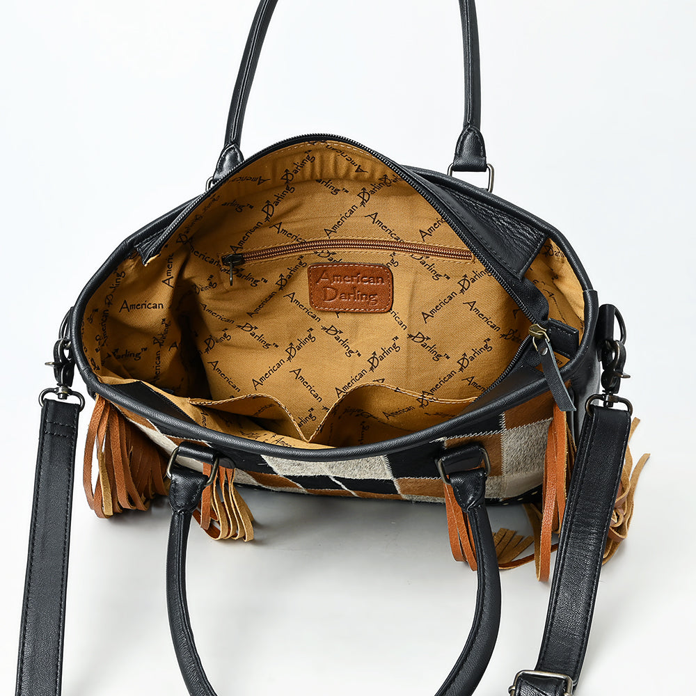 ADBG1556 Fringe Cowhide & Leather Tote Bag with Chevron Pattern