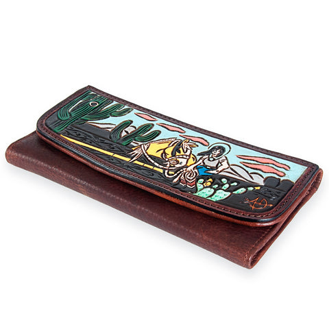 Western Floral Tooled Leather Wallet - Boho Rodeo Clutch