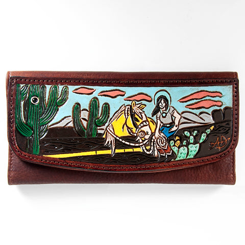 Western Floral Tooled Leather Wallet - Boho Rodeo Clutch