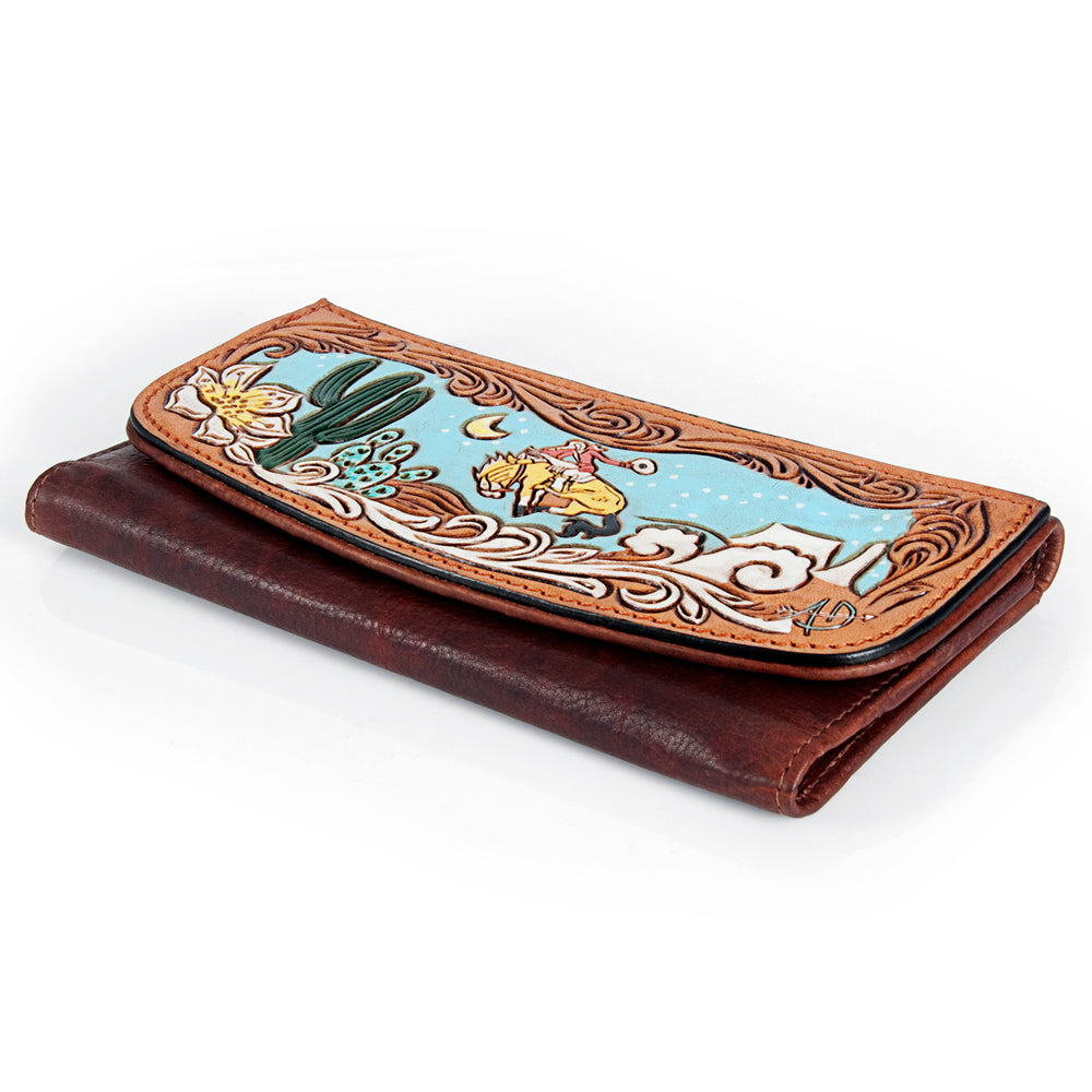 LC-ADBGM102 Western Floral Tooled Leather Wallet - Boho Rodeo Clutch