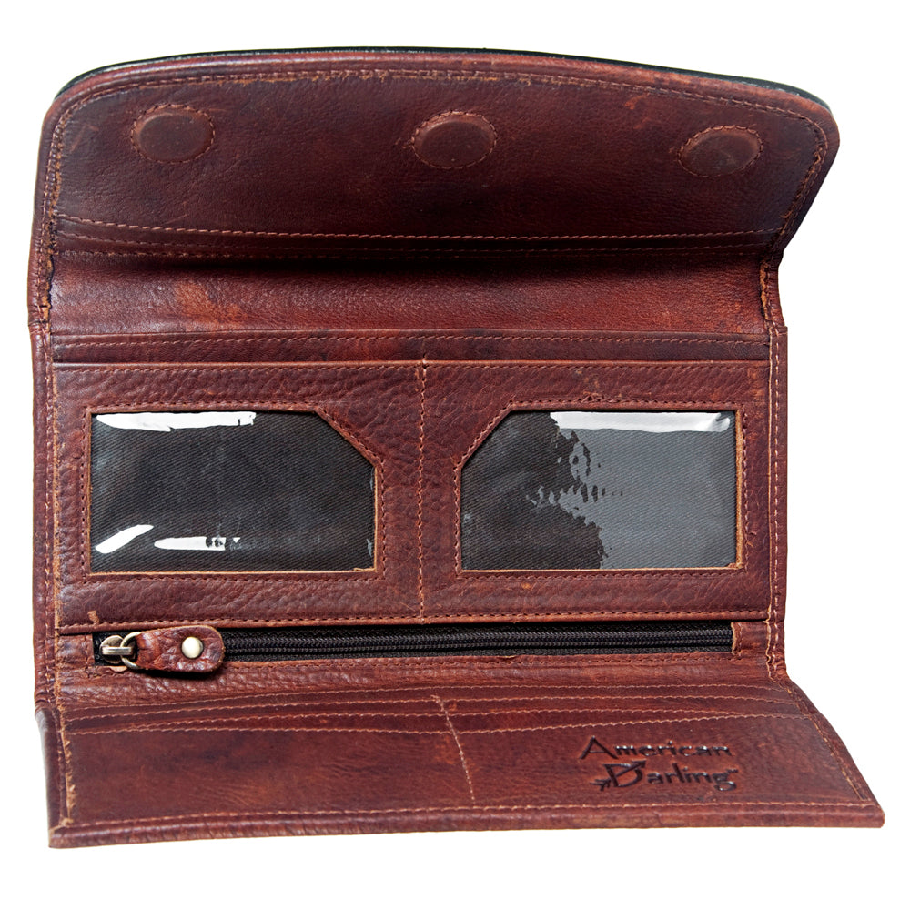 LC-ADBGM102 Western Floral Tooled Leather Wallet - Boho Rodeo Clutch