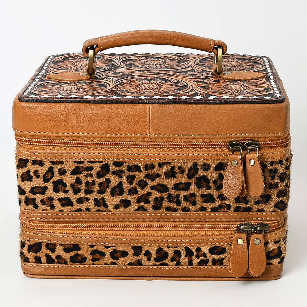 ADBGA454 American Darling Double-Layer Tooled Leather Cowhide Jewelry Case Western Vanity Organizer