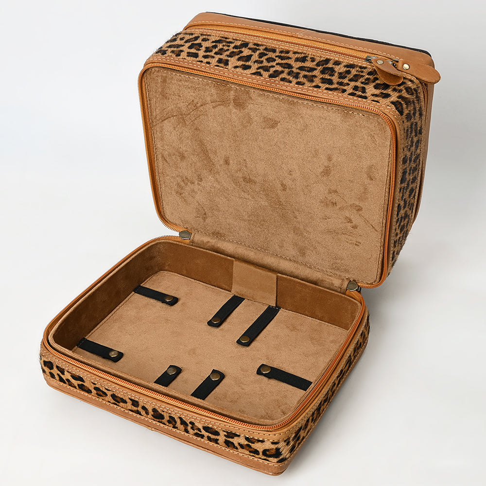 ADBGA454 American Darling Double-Layer Tooled Leather Cowhide Jewelry Case Western Vanity Organizer