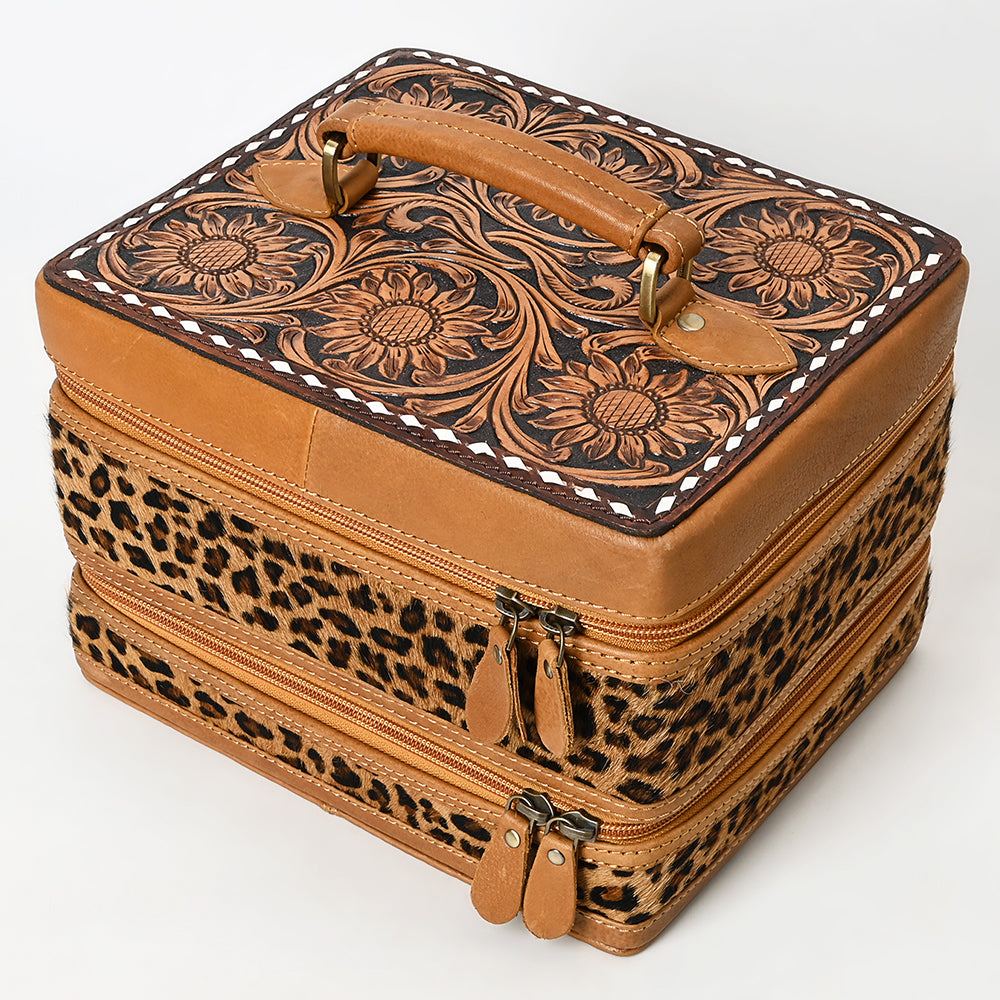 ADBGA454 American Darling Double-Layer Tooled Leather Cowhide Jewelry Case Western Vanity Organizer