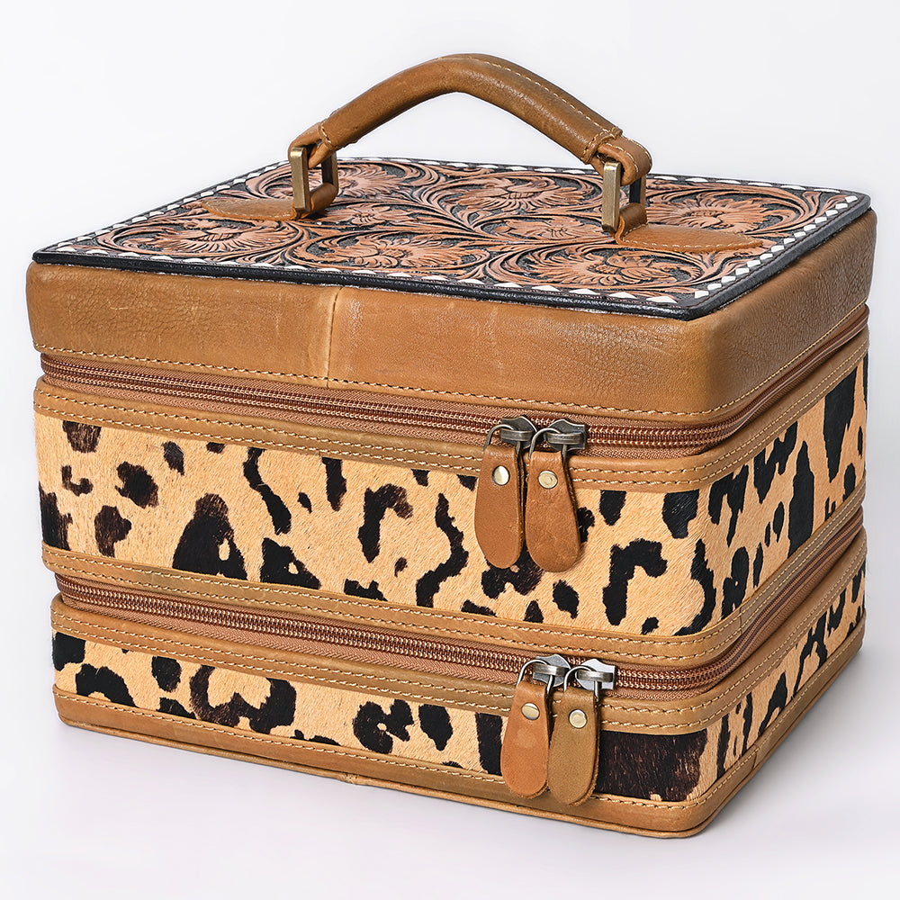 ADBGA454 American Darling Double-Layer Tooled Leather Cowhide Jewelry Case Western Vanity Organizer