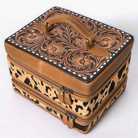 American Darling Hair-On Cowhide Floral Carved Leather Jewelry Case