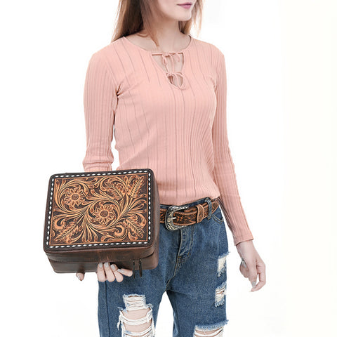 American Darling Tooled Leather Jewelry Case Genuine Western Cowgirl Organizer