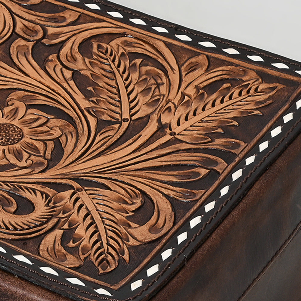 ADBGA573 Tooled Leather Jewelry Case Genuine Western Cowgirl Organizer