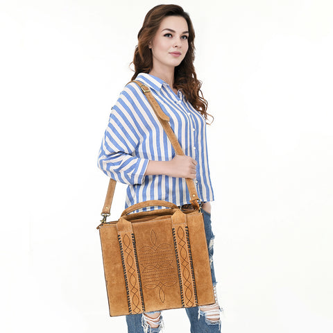 American Darling Boot Stitched Braided Genuine Suede Leather Tote Bag