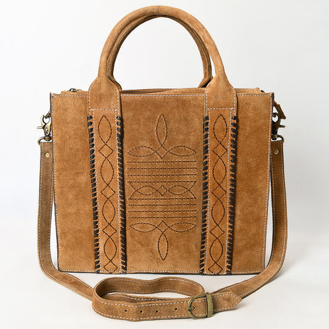 American Darling Boot Stitched Braided Genuine Suede Leather Tote Bag