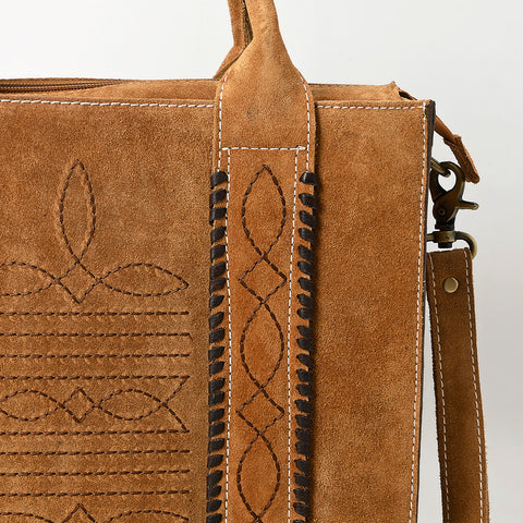 American Darling Boot Stitched Braided Genuine Suede Leather Tote Bag
