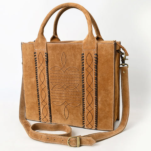 American Darling Boot Stitched Braided Genuine Suede Leather Tote Bag