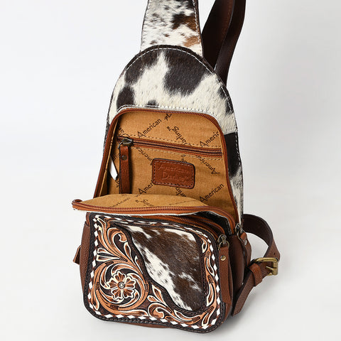 American Darling Buck Stitched Floral Carved Hair-On Leather Sling Bag