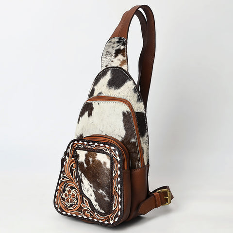 American Darling Buck Stitched Floral Carved Hair-On Leather Sling Bag