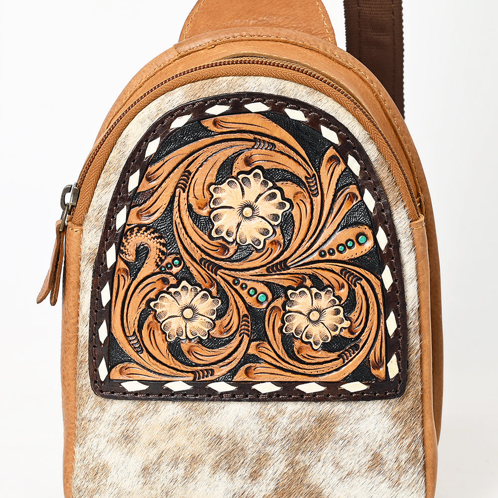 ADBGA612 Tooled Cowhide Leather Sling Bag-Western Floral Mini Crossbody
