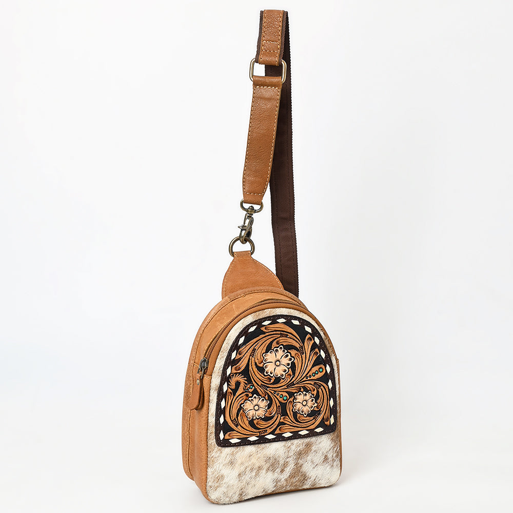 ADBGA612 Tooled Cowhide Leather Sling Bag-Western Floral Mini Crossbody