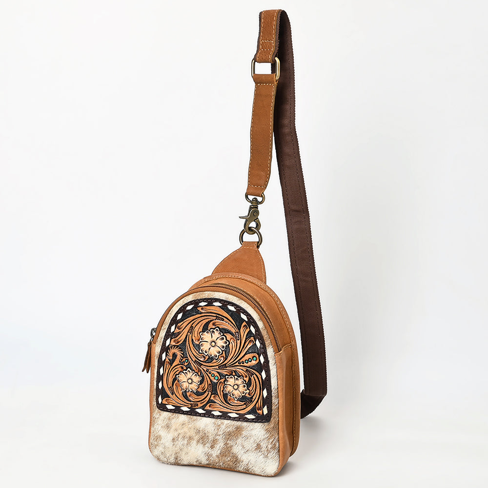 ADBGA612 Tooled Cowhide Leather Sling Bag-Western Floral Mini Crossbody