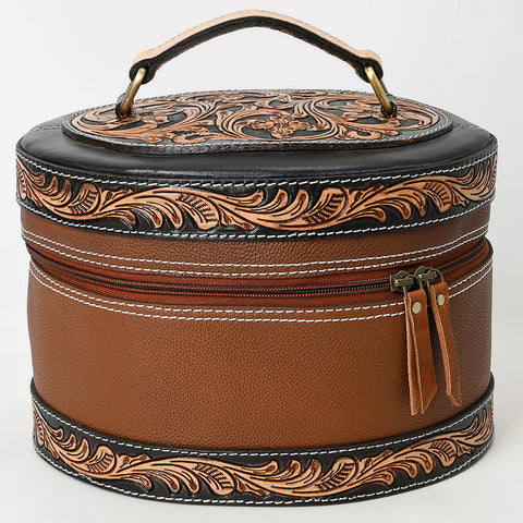 American Darling Hand Tooled Genuine Leather Jewelry Case Floral Carved