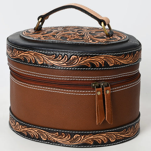 American Darling Hand Tooled Genuine Leather Jewelry Case Floral Carved