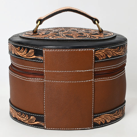 American Darling Hand Tooled Genuine Leather Jewelry Case Floral Carved