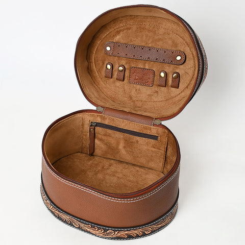 American Darling Hand Tooled Genuine Leather Jewelry Case Floral Carved