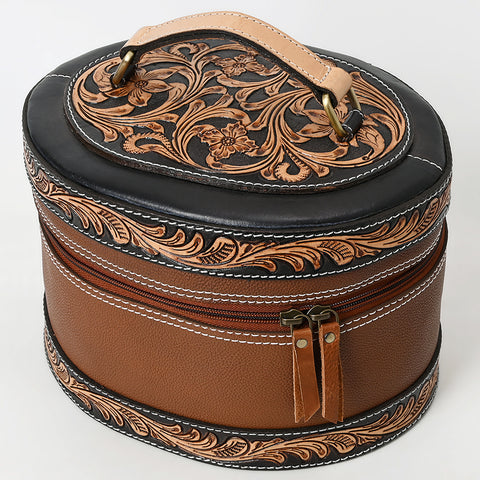 American Darling Hand Tooled Genuine Leather Jewelry Case Floral Carved