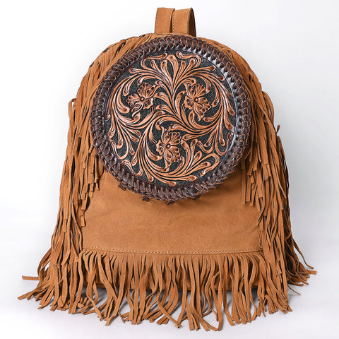 American Darling Hand Tooled Floral Carved Genuine Leather Fringe Backpack
