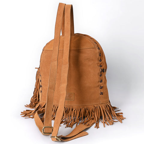 American Darling Hand Tooled Floral Carved Genuine Leather Fringe Backpack