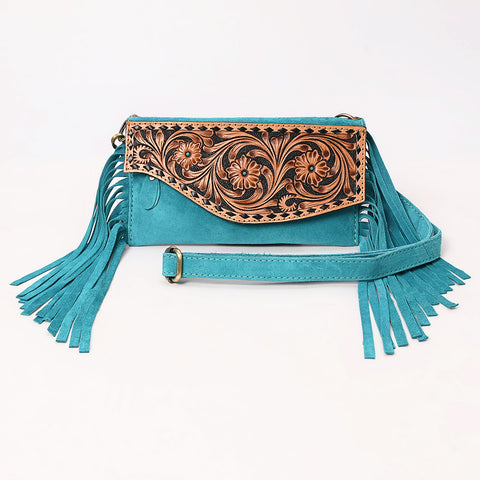 American Darling Hand Tooled Genuine Leather Fringe Small Cross body Bag