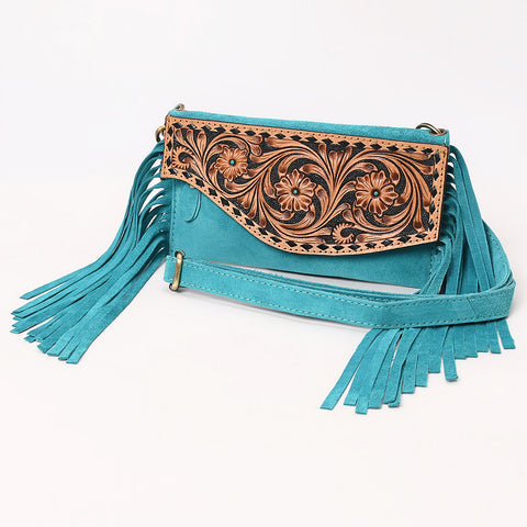 American Darling Hand Tooled Genuine Leather Fringe Small Cross body Bag