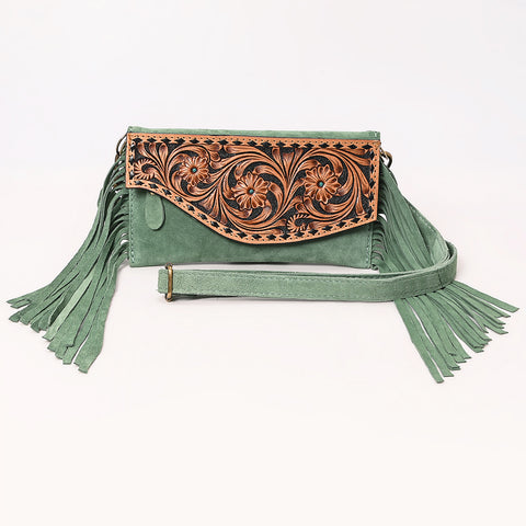 American Darling Hand Tooled Genuine Leather Fringe Small Cross body Bag