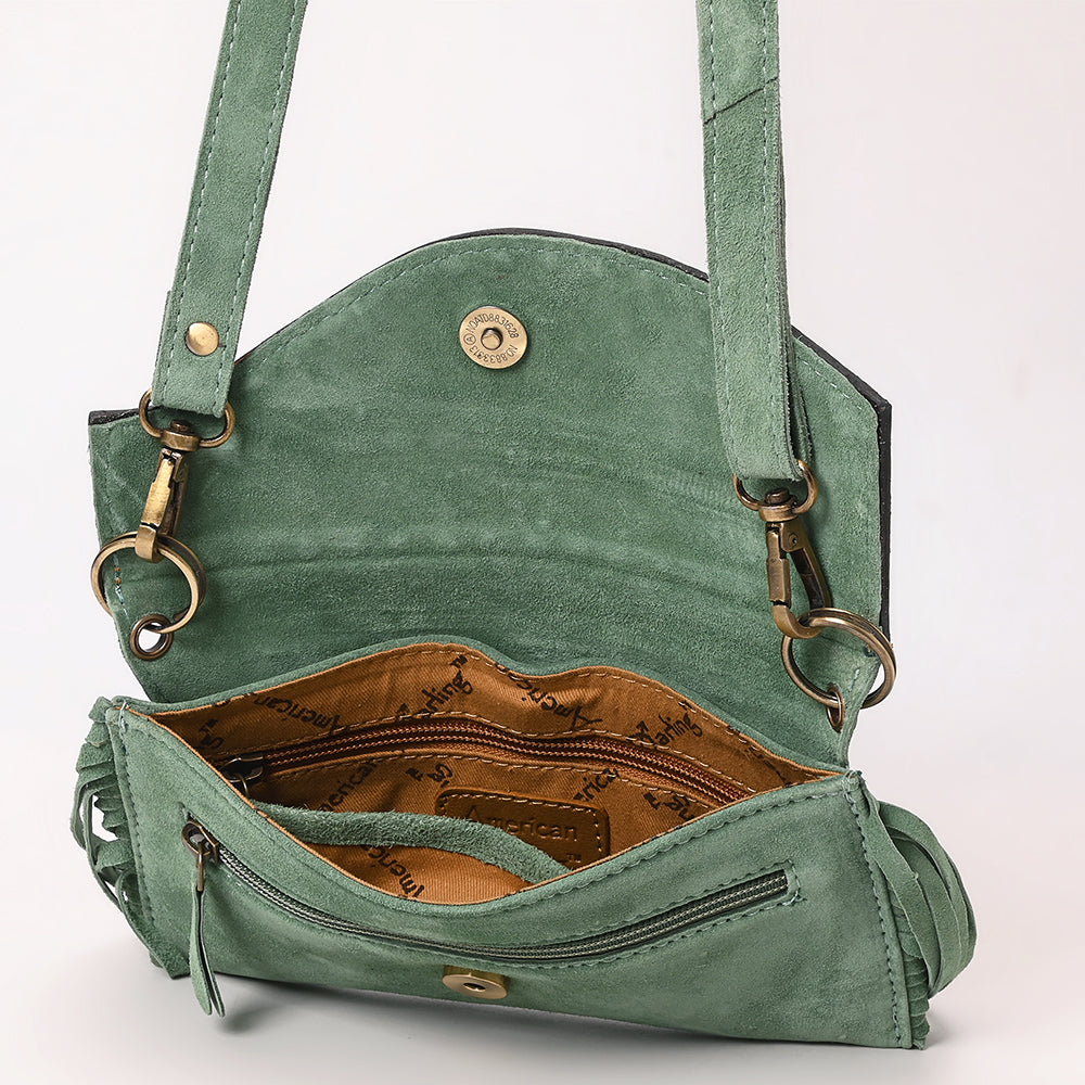 ADBGA618 Tooled Leather Crossbody Bag with Fringe-Genuine Western Cowgirl Purse