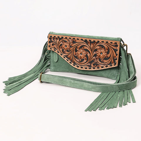American Darling Hand Tooled Genuine Leather Fringe Small Cross body Bag