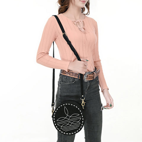 American Darling Boot Stitched Genuine Suede Leather Canteen Bag
