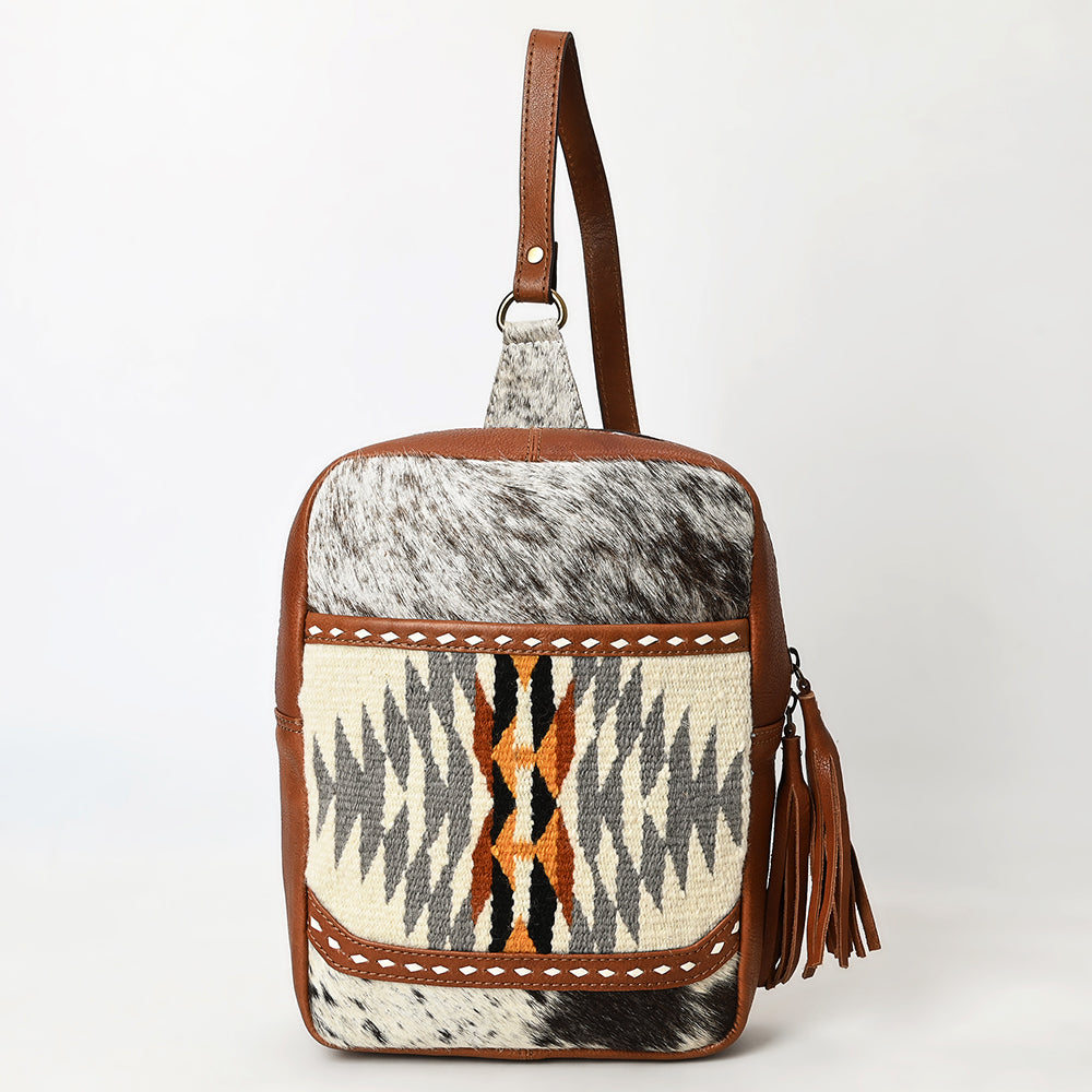 ADBGA623 Southwestern Cowhide Crossbody Backpack with Wool Panel & Leather Trim