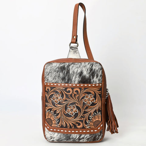 American Darling Cowhide Sling with Sunflower Tooled Leather & Fringe Tassel