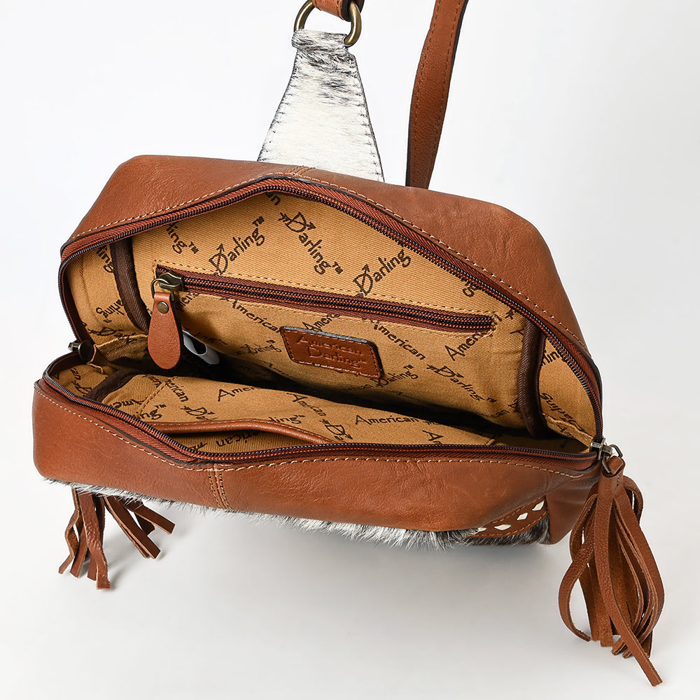 ADBGA624 Cowhide Crossbody Backpack with Sunflower Tooled Leather & Fringe Tassel