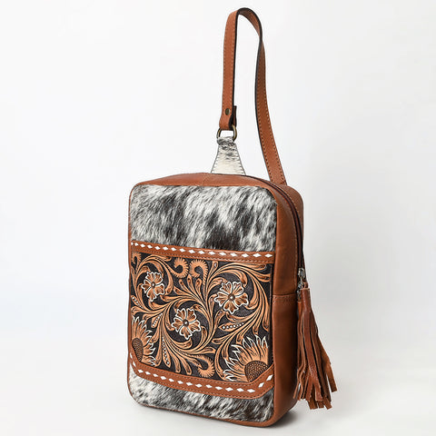 American Darling Cowhide Sling with Sunflower Tooled Leather & Fringe Tassel