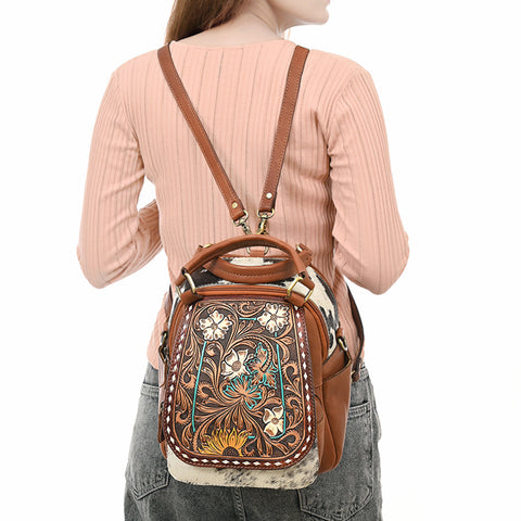 American Darling Hand Tooled Hair-On Cowhide Genuine Leather Backpack