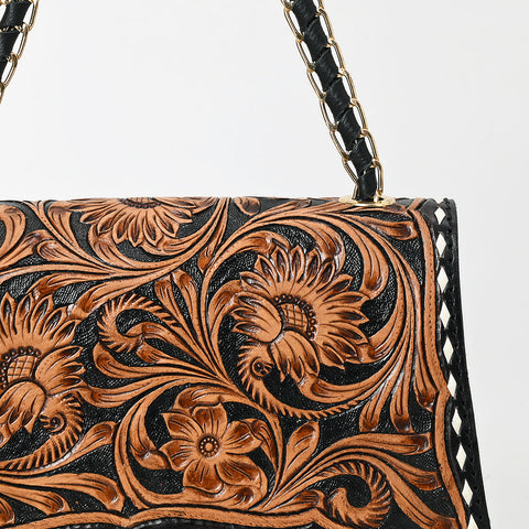 American Darling Western Leather Cross body Bag Hand Tooled Floral Carved Purse