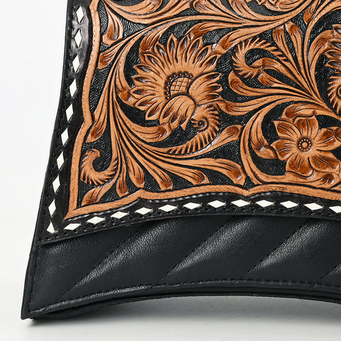 American Darling Western Leather Cross body Bag Hand Tooled Floral Carved Purse