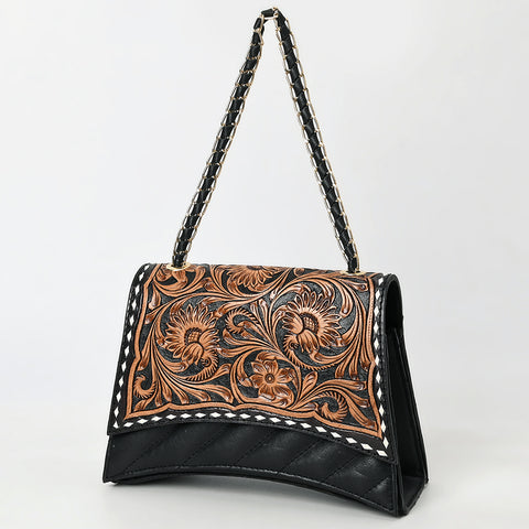 American Darling Western Leather Cross body Bag Hand Tooled Floral Carved Purse
