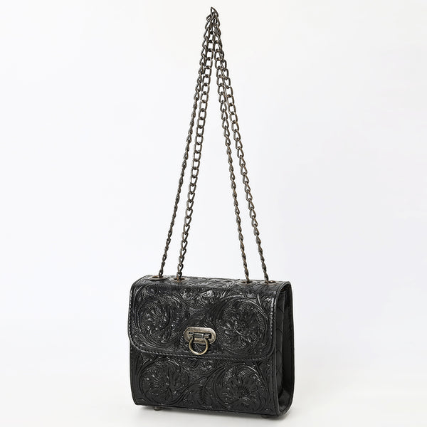 ADBG1560 Black Tooled Leather Chain Shoulder Bag - Western Chic