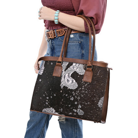 American Darling Western Genuine Leather Crocodile Embossed Tote Bag